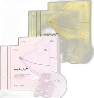 medicube Color-Changing Jelly Mask Set For Uneven Skin Tone & Radiant Glow: Salmon DNA PDRN pink collagen jelly gel mask (4ea) and Kojic Acid Turmeric Brightening Gold Jelly Gel Mask (4ea)