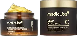 medicube Glass Skin Duo for uneven skin: Deep Vita C Toner Pads and Deep Vitamin C Golden Capsule Face Moisturizer