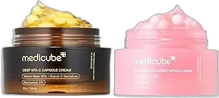 medicube Uneven Skin & Firm Duo: Deep Vitamin C Golden Capsule Face Moisturizer and Salmon DNA PDRN Pink Collagen Capsule Cream