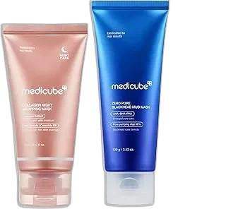 medicube Korean Viral Glass Skin Mask Duo: Collagen Overnight Wrapping Peel Off Facial Mask Pack and Zero Pore Blackhead Mud Facial Mask and Jelly Brush | Valentines Day Gifts for Her, Skin Care Set